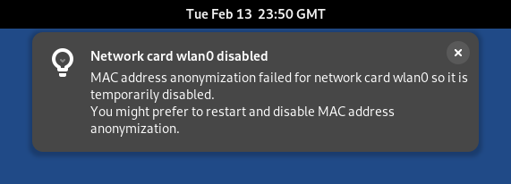 Notification: MAC address anonymization failed